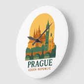 Vintage Prague Czech Republic Travel Retro Große Wanduhr (Winkel)