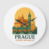 Vintage Prague Czech Republic Travel Retro Große Wanduhr (Vorderseite)