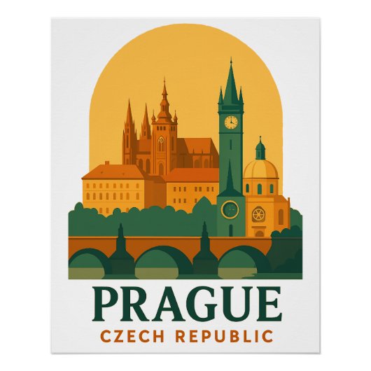 Vintage Prague Czech Republic Travel Retro Poster  (Vorderseite)