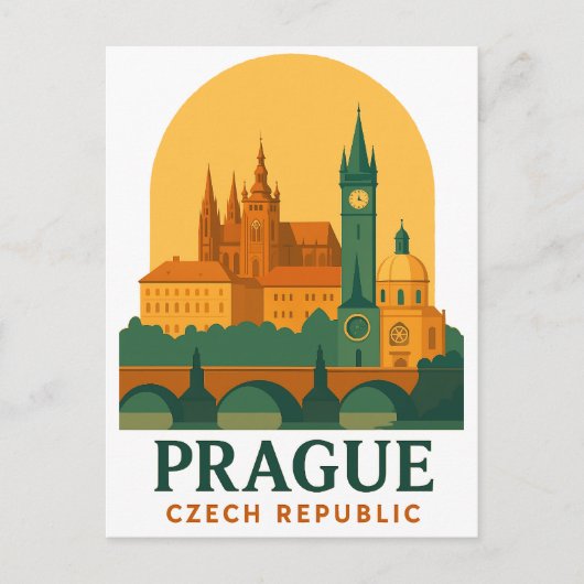 Vintage Prague Czech Republic Travel Retro Postkarte (Vorderseite)