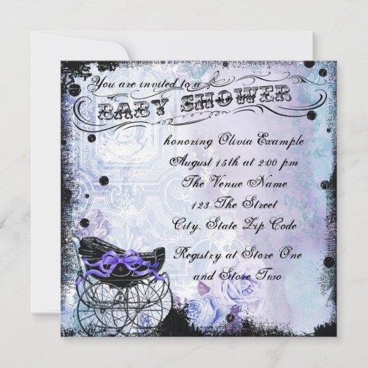 Vintage Pram Lavender Lila Kinderdusche Einladung (Vorderseite)