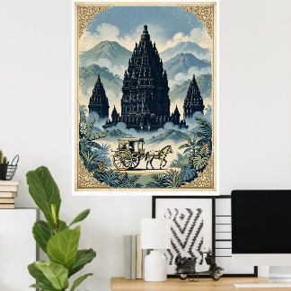 Vintage Prambanan Hindu-Tempel Java Indonesien Poster