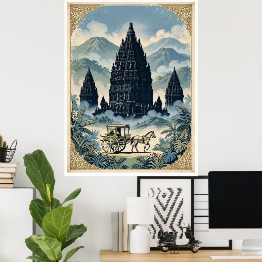Vintage Prambanan Hindu-Tempel Java Indonesien Poster (Heimbüro)
