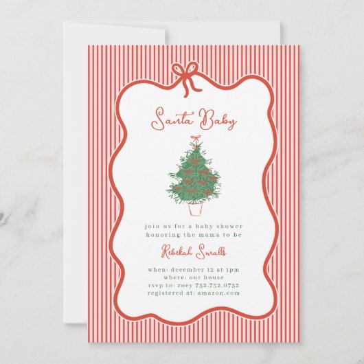 Vintage Preppy Bow Santa Baby Shower Invite Einladung (Vorderseite)