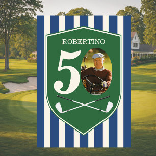 Vintage Preppy Golfer Blau Foto 50. Geburtstag Einladung