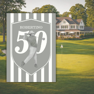 Vintage Preppy Golfer Grau Weiß 50. Geburtstag Einladung