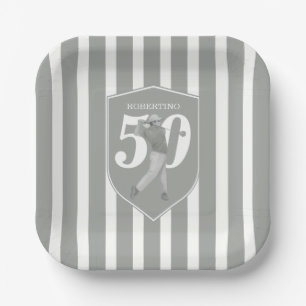 Vintage Preppy Golfer Grau Weiß 50. Geburtstag Pappteller