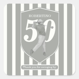 Vintage Preppy Golfer Grau Weiß 50. Geburtstag Quadratischer Aufkleber