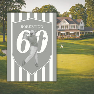 Vintage Preppy Golfer Grau Weiß 60. Geburtstag Einladung