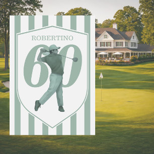 Vintage Preppy Golfer Grün Weiß 60. Geburtstag Einladung