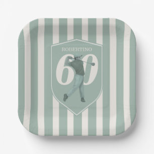 Vintage Preppy Golfer Grün Weiß 60. Geburtstag Pappteller