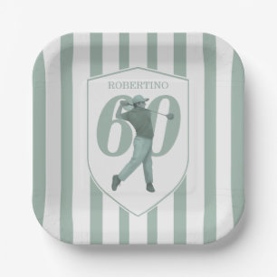 Vintage Preppy Golfer Grün Weiß 60. Geburtstag Pappteller