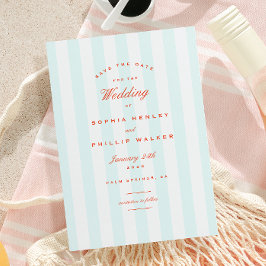Vintage Preppy Stripes Aqua Orange Save the Date Einladung