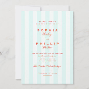 Vintage Preppy Stripes Aquamarin Orange Wedding Einladung