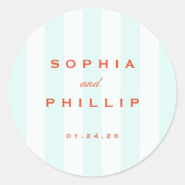 Vintage Preppy Stripes Aquamarin Orange Wedding Runder Aufkleber