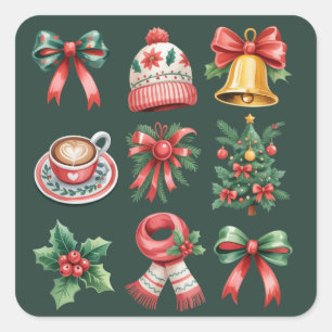 Vintage Preppy Weihnachten Urlaub Coquette Schleif Quadratischer Aufkleber