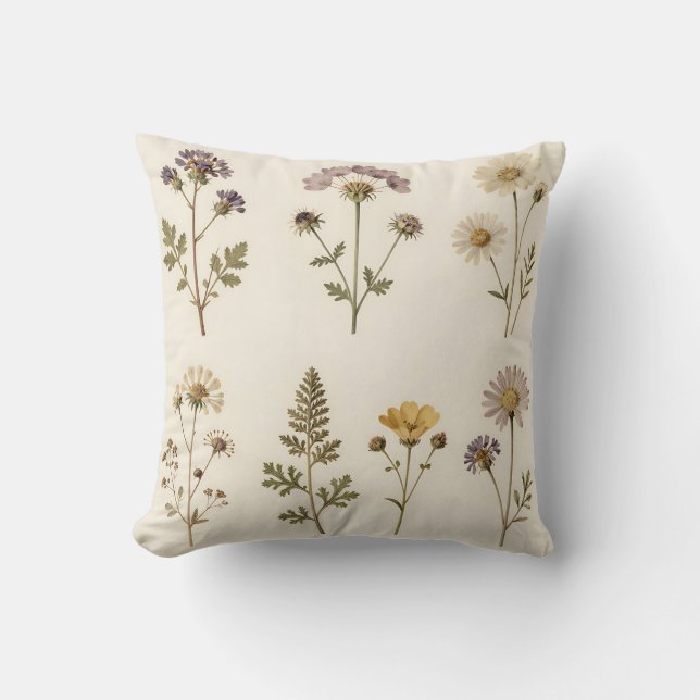 Vintage Pressed Wildflower Botanical Pattern Kissen (Vorderseite)