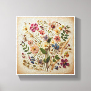 Vintage-Pressed-Wildflowers-Kunst - Rustikale Bota Leinwanddruck