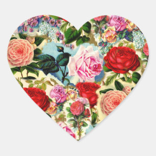 Vintage Pretty Chic Floral Rose Garten Collage Herz-Aufkleber