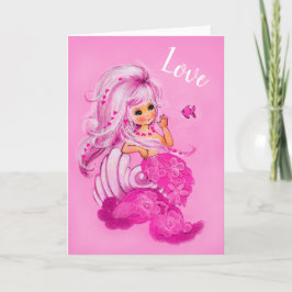 Vintage Pretty Mermaid Pink LOVE Valentine card Feiertagskarte