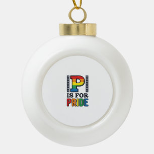 Vintage Pride Letter P Regenbogen-Shirt Design_1 Keramik Kugel-Ornament