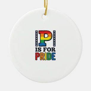 Vintage Pride Letter P Regenbogen-Shirt Design_1 Keramik Ornament