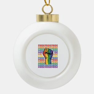 Vintage Pride Raised Fist Rainbow Shirt Design_1 Keramik Kugel-Ornament