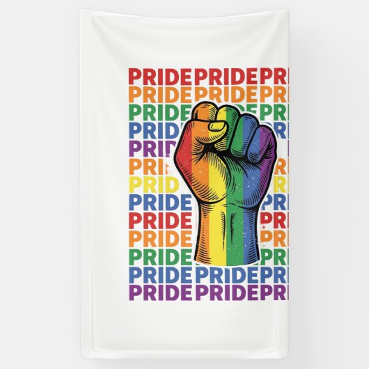 Vintage Pride Raised Fist Regenbogen-Shirt Design_ Banner (Vertikal)