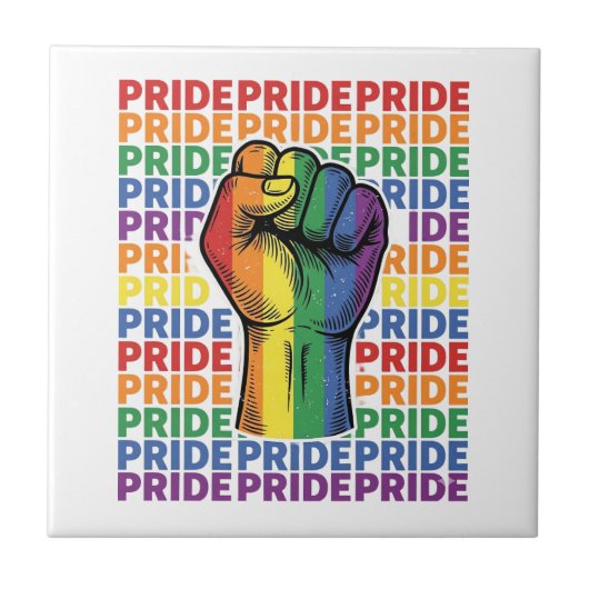 Vintage Pride Raised Fist Regenbogen-Shirt Design_ Fliese (Vorderseite)