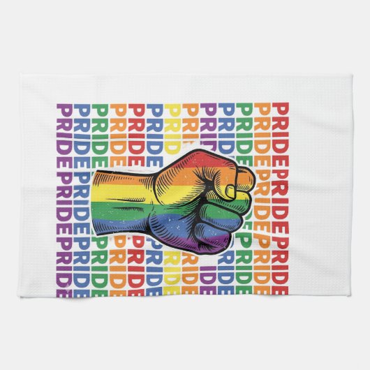 Vintage Pride Raised Fist Regenbogen-Shirt Design_ Geschirrtuch (Horizontal)