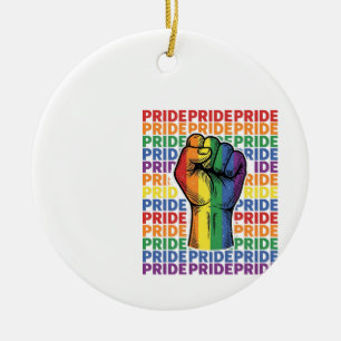 Vintage Pride Raised Fist Regenbogen-Shirt Design_ Keramik Ornament