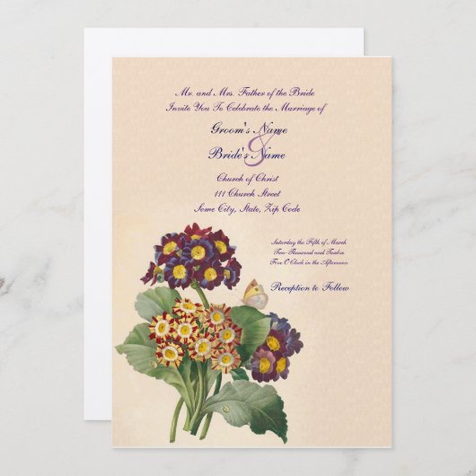 Vintage Primrose Hochzeitseinladung Einladung (Vorne/Hinten)