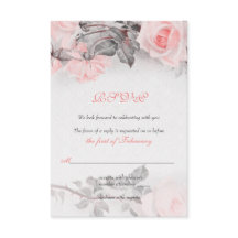 Vintage Primrose Pink Roses Wedding RSVP Card