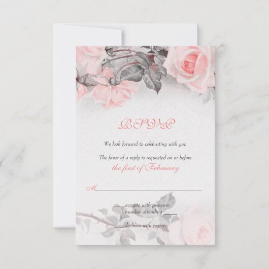 Vintage Primrose Pink Roses Wedding RSVP Card Karte (Vorderseite)