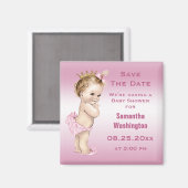 Vintage Princess Babydusche Save the Date rosa Magnet (Vorderseite/Rückseite)
