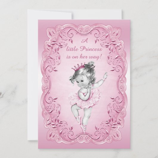 Vintage Princess Ballerina Babydusche Einladung (Vorderseite)