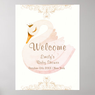 Vintage Princess Swan Girl Babydusche Willkommen Poster