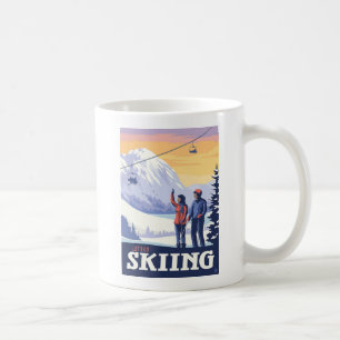 Vintage Printwerbung für lass's Go Ski Kaffeetasse
