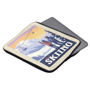 Vintage Printwerbung für lass's Go Ski Laptopschutzhülle