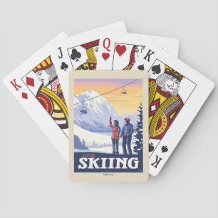 Vintage Printwerbung für lass's Go Ski Spielkarten