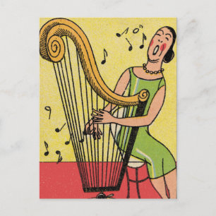 Vintage Printwerbung für weibliche Harfe Postkarte