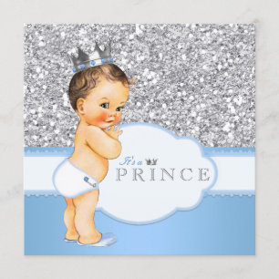 Vintage Prinz Baby Shower Blau und Silber Einladung