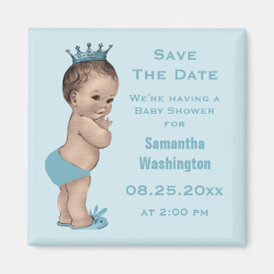Vintage Prinz Baby Shower Save-the-Date Blau Magnet