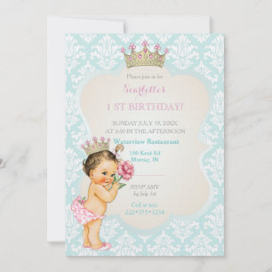 Vintage Prinzessin Baby Mädchen Goldkrone Aqua Ros Einladung