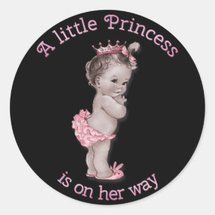 Vintage-Prinzessin-Baby-Party Schwarz Pink Runder Aufkleber