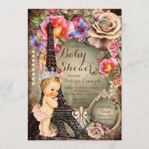 Vintage Prinzessin Eiffelturm Paris Baby Shower Einladung