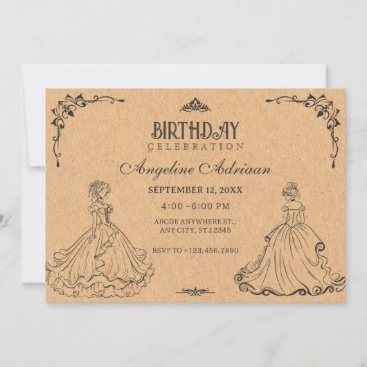 Vintage Prinzessin Geburtstag Einladung (Vorderseite)