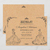 Vintage Prinzessin Geburtstag Einladung (Vorne/Hinten)