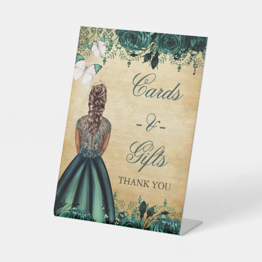 Vintage Prinzessin Green Butterfly Cards und Gesch Sockelschild (Vorderseite)