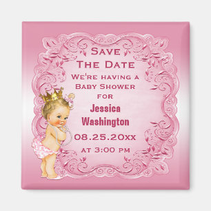 Vintage-Prinzessin-Perlen-Baby-Shower-Save-the-Dat Magnet